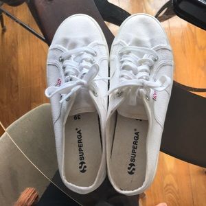 White Superga platform slip ons